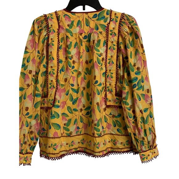 Farm Rio S Mini Cashew V-Neck Boho Casual Blouse Vibrant Lightweight Cotton - Picture 3 of 9